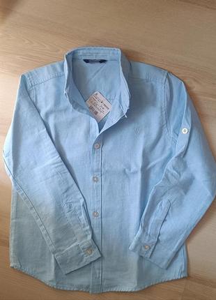 Голубая хлопковая рубашка 122/128 см