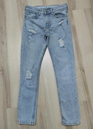 Рваные скинни джинсы h&m с высокой посадкой на 10-12 лет