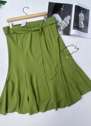 Лёгкая миди юбка 100% вискоза. зеленая летняя юбка с поясом