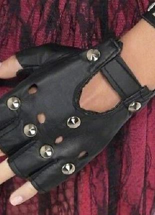 Неформальні готичні емо панк рокерські рукавички мітенки з заклепками з еко шкіри