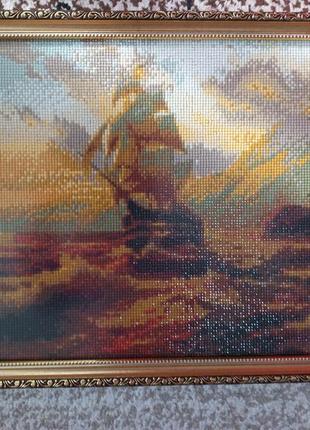 Алмазна мозаїка вишивка іх страз картина в рамі під склом антиблик 33×42 (29×38) корабель море