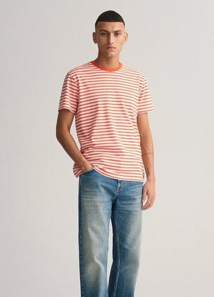 Шикарна футболка gant striped regular fit t-shirt orange/white5 фото