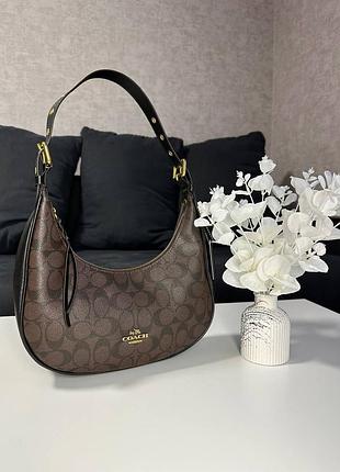 Кожаная сумка coach, коричневая сумка бас coach hobo