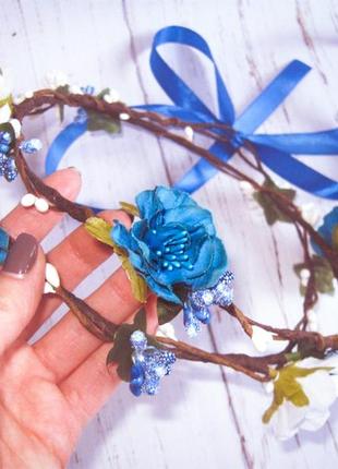 Подвійний вінок на голову квіткова корона вінок з синіми квітами різні кольори