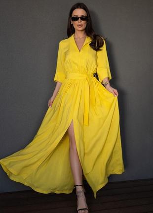 Довга сукня з жовтої бавовни