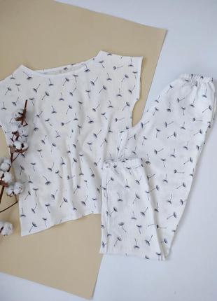Піжама муслінова літня футболка штани біла пижама майка муслин шорти сорочка ночнушка