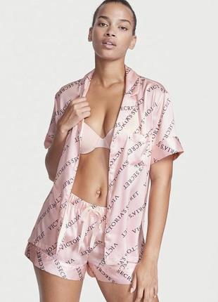 Идея подарка сатиновая атласная пижама оригинал victoria’s secret шорты vs лого