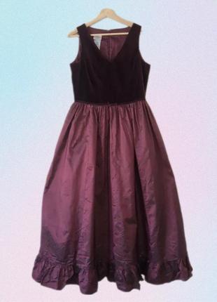 Laura ashley винтажное великолепное вечернее платье 80-х годов, пышное шелковое бархатное платье макси