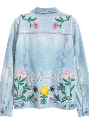 Куртка джинсова вишивка h&m джинсовка вишита квiти бджоли la vie est belle