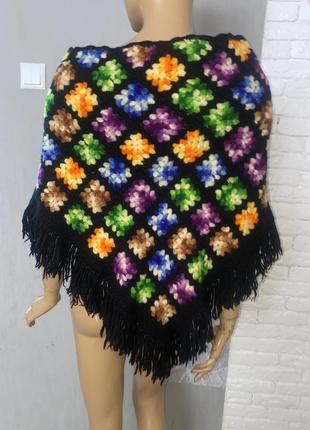Цветной теплый платок с бахромой платок в стиле петчворк этно стиль