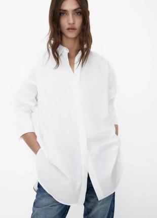 Zara женская рубашка, белая рубашка оверсайз, сорочка, блузка, блуза, удлиненная рубашка