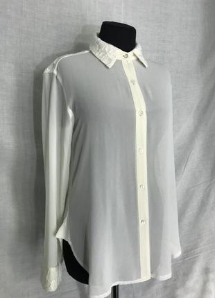 Блуза молочная в винтажном стиле, полу прозрачная айвори рубашка