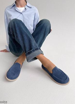 Лоферы туфли мокасины натуральная замша джинс
