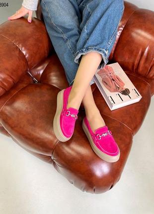 Туфли лоферы розовые замш женские