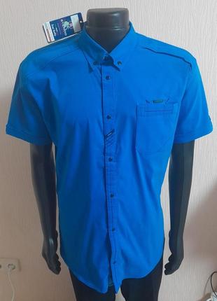 Хлопковая рубашка с короткими рукавами с эластаном синего цвета vip stendo с биркой