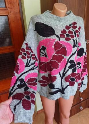 Кофта свитер принт очень красивый рисунок батал стана идеален без следов носки