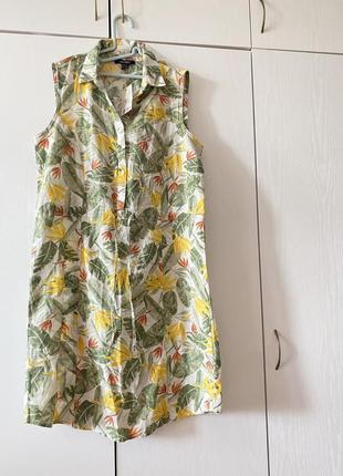 Сукня сорочка льон бавовна зелено жовтого кольору р.м