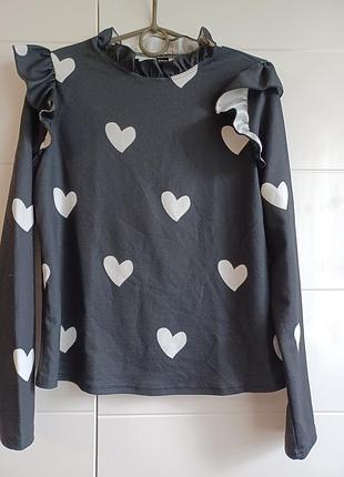 Кофта джемпер рюши принт сердце