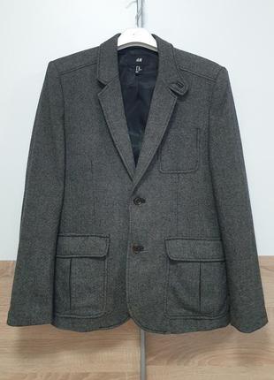 H&m - s-m_50 - піджак чоловічий сірий твідовий мужской пиджак