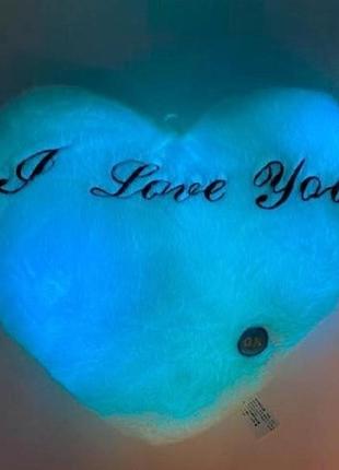 Подушка нічник сердце з підсвіткою 36x30 см блакитне4 фото