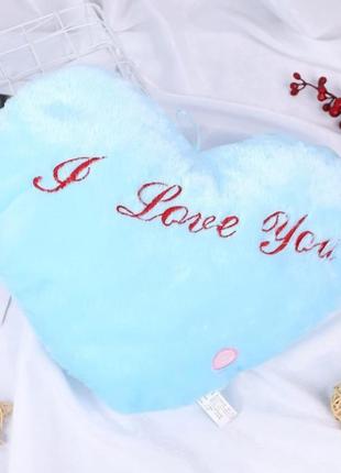 Подушка нічник сердце з підсвіткою 36x30 см блакитне8 фото