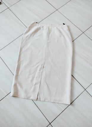 Стильная натуральная шелк и лён юбка с разрезом спереди