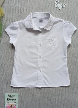 Детская белая летняя блузка 5-6 лет рубашка c коротким рукавом для девочки