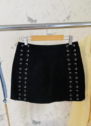 Замшевая юбка черная мини классическая юбка