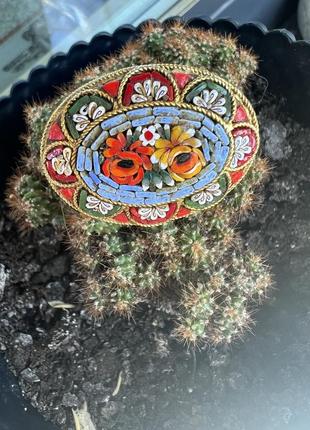 Vintage брошка кераміка порцеляна вінтаж vintage oval micro mosaic gold tone brooch pin flowers