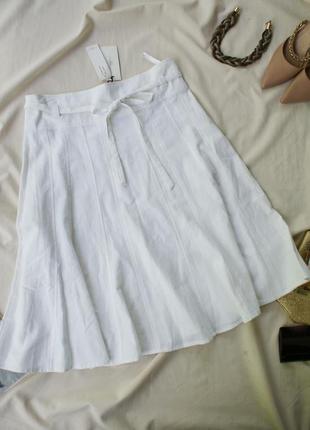 Базовая белая летняя юбка миди в составе лен трапеция от new look