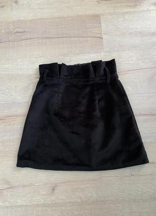 Замшевая юбка трапеция черная мини xs