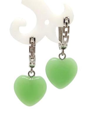 🔺💚✨ сережки "серця" натуральний камінь нефрит