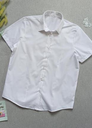 Детская белая летняя рубашка 12-13 лет с коротким рукавом для мальчика