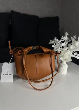 Кожаная сумка polene beri, коричневая сумка