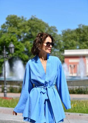 Geneva 30124 блакитний жіночий костюм з шортами льон