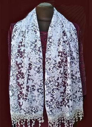 Распродажа, шарф женский церковный, для крещения, венчания, цвет молочный, фатин, новый 150 х 50 см