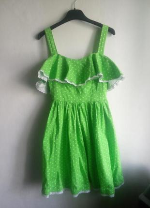 Дизайнерское платье сарафан укр бренд weannabe платье с оборкой горох хлопок зеленое