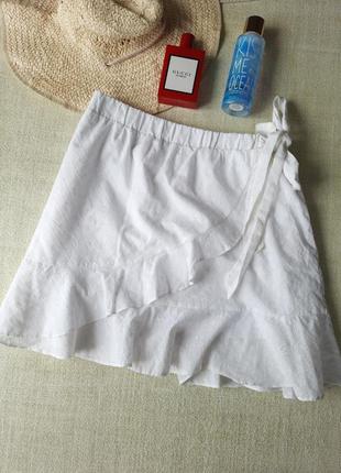 Белая коттоновая юбка прошва в стиле на запах h&amp;m