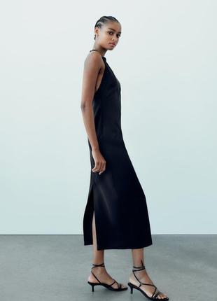 Элегантное черное платье с открытой спинкой и стразами от zara, размер m-s**