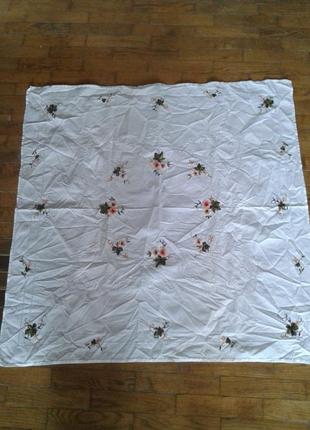 Белоснежная хлопковая скатерть ,салфетка  с вышивкой , мережкой ,ришелье 81*81 см