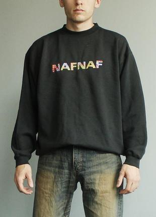 Naf naf чоловічий світшот чорний оверсайз мішкуватий вінтаж з вишитим логотипом скейт y2k carhartt vintage nafnaf japanese