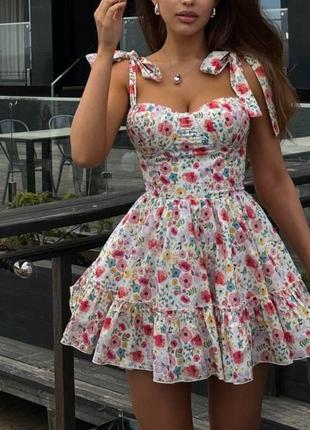 Сарафан хлопок с пуш ап клеш в цветы красный белый черный леопард