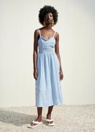 Zara платье в полоску из льна, s