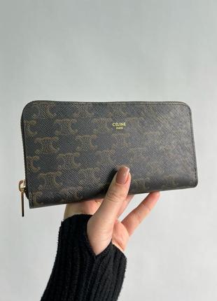 Кошелек celine large zipped wallet in triomphe canvas brown