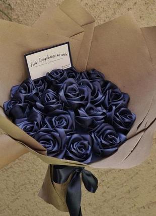 Букет із атласної стрічки троянд декоративний квіти з атласної стрічки подарунок дівчині мамі сестрі подрузі коханій
