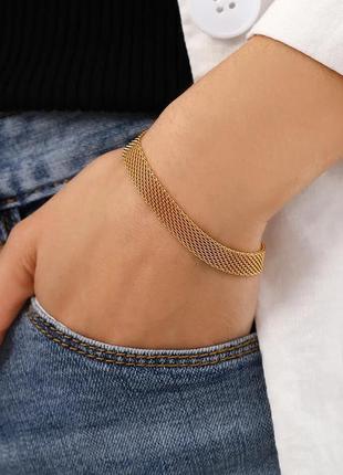 Тренд золотистий жіночий браслет на руку медична сталь преміум якості ланцюжок