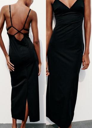 Zara черное платье l (на s-m) эластичное платье средней длины
