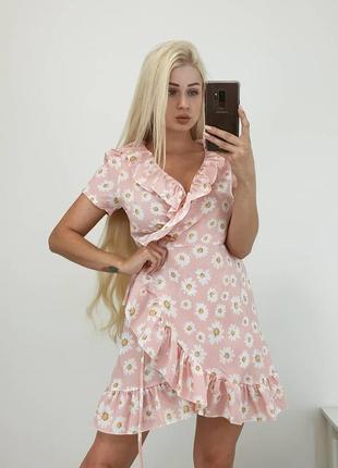 Красивое нежное платье с рюшами воланами ромашка на запах размер универсальный от хс до м, замеры**