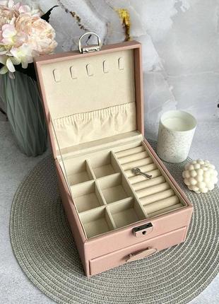 Шкатулка для украшений на замке розовая 16x12x16 см стильный органайзер для украшений...