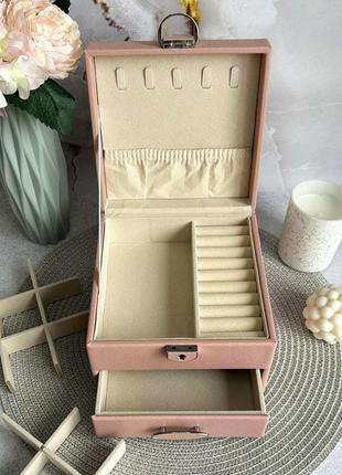 Шкатулка для украшений на замке розовая 16x12x16 см стильный органайзер для украшений...